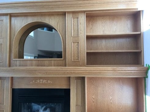 Oak Fireplace Before Refinishing Edmonton